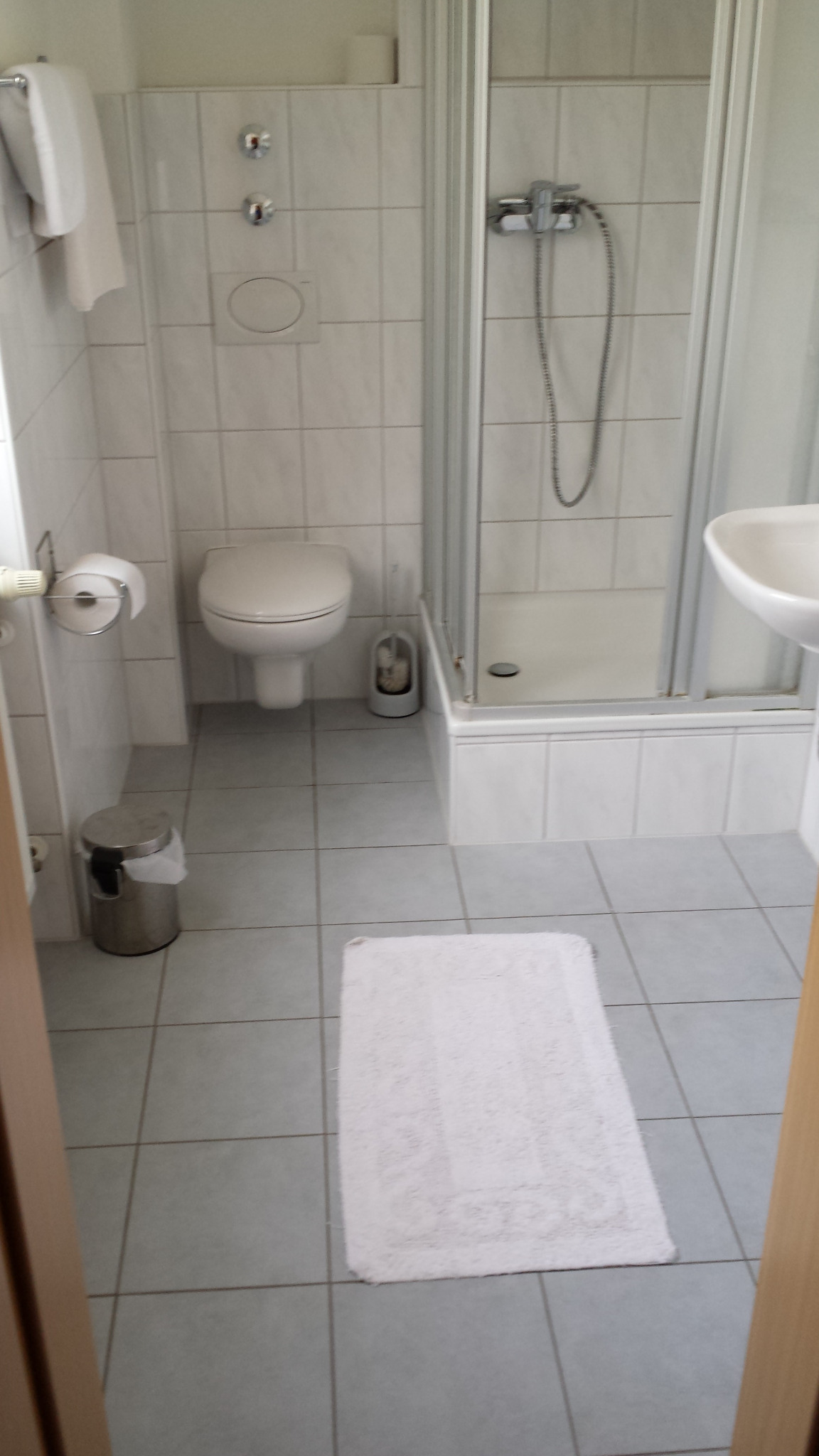 Badezimmer im Einzelzimmer 005 mit Dusche und WC